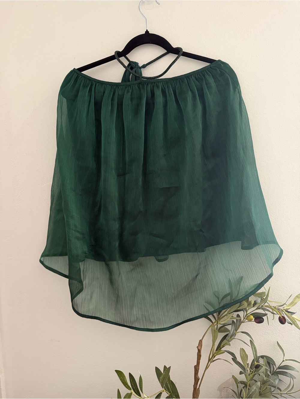 Lucy in the Sky Emerald Green Off-Shoulder Chiffon Blouse with collar